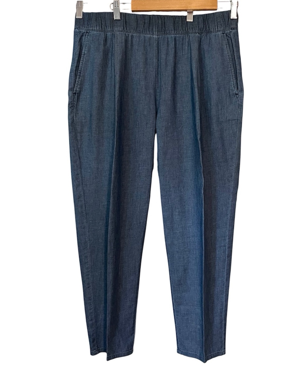 Eileen Fisher Chambray cotton elastic waist pants L